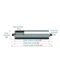 Diagram of Heavy Duty Stainless Steel Lawn Mower Roller Set 8 Pack, adjustable 25mm to 60mm rollers, 700mm length, spring press design.