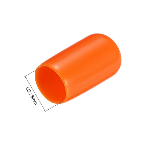 Orange Rubber End Caps 8mm Inner Diameter 20 Pack Vinyl PVC Round Tube Cap Covers For Pipe Ends And Bolt Threads, side view.