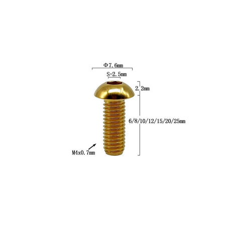 Gold titanium M4x10mm button-head hex socket cap screw, pack of 5