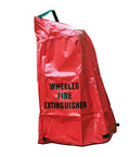 Heavy Duty Fire Extinguisher Cover Two Pack For 150 Lb Wheeled Tanks OSHA Approved showing red weather shield cover.