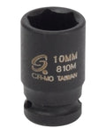Heavy Duty 10mm Six Point Impact Socket With 1/4 Inch Drive, black CR-MO steel, ideal for pneumatic wrenches.