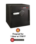 Fireproof and Waterproof Steel Home Safe with Keypad for Your Documents and Valuables, Floor Safe with Interior Lighting and Shelves, 1.23 Cu Ft, 17.8 x 16.3 x 19.3 Inches, shown from front view.