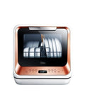 Hassle Free Plug And Play Slick Countertop Dishwasher Fully Automatic Mini Desktop Cleaner Triple Filter Front Opening with loaded dishes.