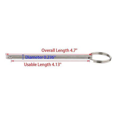 4 Pack Quick Release Pin Diameter 0.236 Inch Overall Length 4.7 Inch Usable Length 4.13 Inch Heavy Duty 316 Stainless Steel Bimini Top Pin