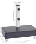 Black Granite Umbrella Base For Outdoor Patio, Sturdy Parasol Stand 45x25x8 Cm with wheels and metal pole holder