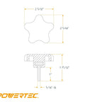 Technical diagram of 10 Pack Five Star Knobs With 5/16-18 Threaded Studs, 1 Inch, Grip Friendly Thumb Screw Knobs for fasteners.