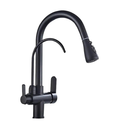 Modern d/Black/Ch Kitchen Faucet - Pull Out Water Filter Tap2/3 Way Cold Mixer Sink C for Clean Drinking WaterDesign for Ele Kitchens (Bei Dots) in sleek black.