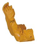 Long Sleeve Nitrile Gloves 26 Inch Elbow Length, Chemical Resistant, Liquid Proof, Yellow, X Large shown in curled position