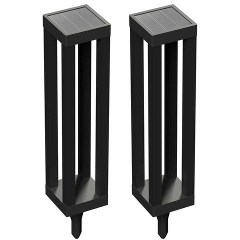 Outdoor Solar Floor Lanterns Set Of 2, Stainless Steel Black Lantern Lights For Garden, showing solar panels on top