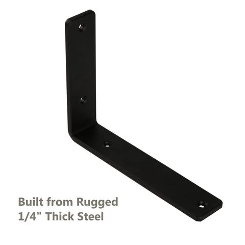 Set Of 4 Heavy Duty 6 Inch L Shaped Shelf Brackets Black Powder Coated Steel Quarter Inch Thick For Wall Mount Shelves Kitchen Mantel