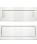 Front and rear view of Heavy Duty 304 Stainless Steel Front And Rear Mail Slot With Victorian Letter Box Plate, Silver.