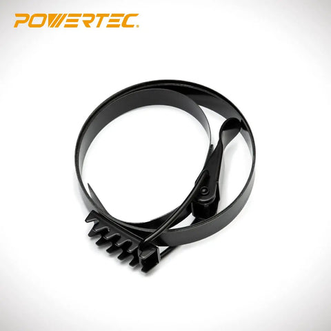 Pro Grade 19 1/8 Inch Band Clamp For Dust Collector Rock Hard Dust Bag Sealer, black steel, detailed view of clamp