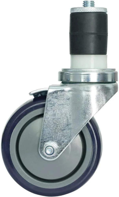 Side view of 4 Inch Work Table Caster Wheel With Locking Brakes For Stainless Steel Prep Tables Expanding Stem Casters