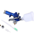 Blue Gravity Feed Hvlp Mini Air Spray Gun With 0.8Mm Nozzle For Auto Touch Ups And Crafts, stainless steel body, included cleaning tools.