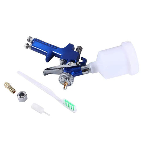 Blue Gravity Feed Hvlp Mini Air Spray Gun With 0.8Mm Nozzle For Auto Touch Ups And Crafts, stainless steel body, included cleaning tools.