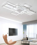 Sleek Dope Three Rectangle Acrylic Chandeliers With Dimmable Remote Flush Mount Ceiling in modern living room