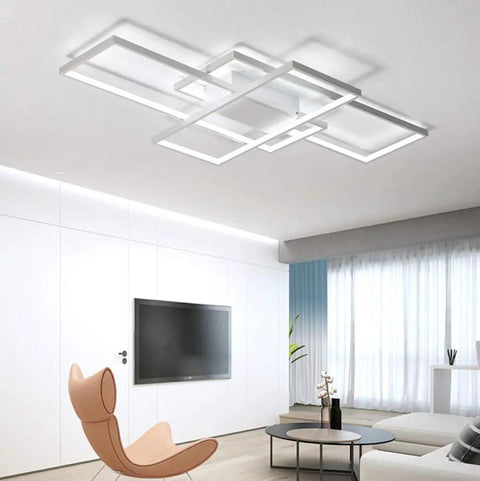 Sleek Dope Three Rectangle Acrylic Chandeliers With Dimmable Remote Flush Mount Ceiling in modern living room