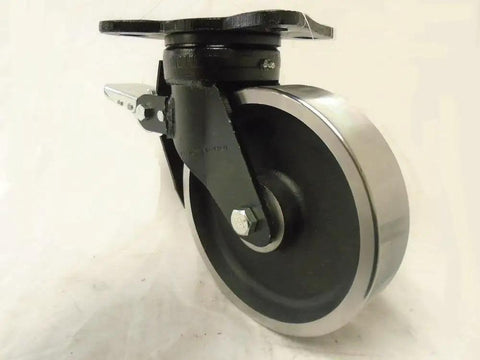 Heavy Duty 8 Inch Drop Forged Steel Caster with total lock design, metal frame for heavy hauling up to 3000 pounds.