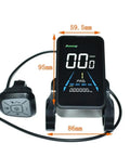 Ebike LCD Display Meter YL81F 36V 48V Waterproof 5 Pin Connector Speedometer Panel with dimensions and control button.