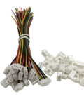 Premium Heavy Duty Mini 2.0 Ph Four Pin Wire Connectors With Crimped Leads Twelve Centimeters Length, multi-colored wires and white connectors.
