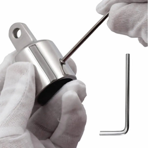 Top Shelf Marine Grade 316 Stainless Steel Bimini Top Hardware Kit with hex key and locking screw for boat accessories.