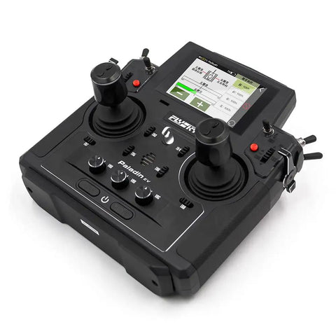 Badass Paladin Ev Rc Transmitter Boasting Hella Smooth Hall Sensor Gimbals And A Crisp 3.5 Inch Tft Touch Screen, top view.