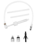 Heavy Duty Transmission Fluid Pump Kit With 3/8 Swivel And Dual Adapters for quick oil changes, featuring clear hoses and adapters.