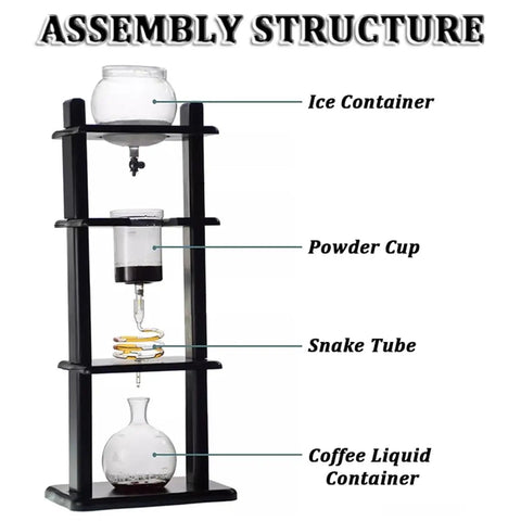 Assembly structure of Grab Your Mug And Enjoy This Hella Smooth Cold Brew Coffee Maker Dripper Tower.