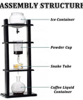 Assembly structure of Top Shelf Cold Brew Coffee Maker And Iced Coffee Brewer With Slick Adjustable Dripper.
