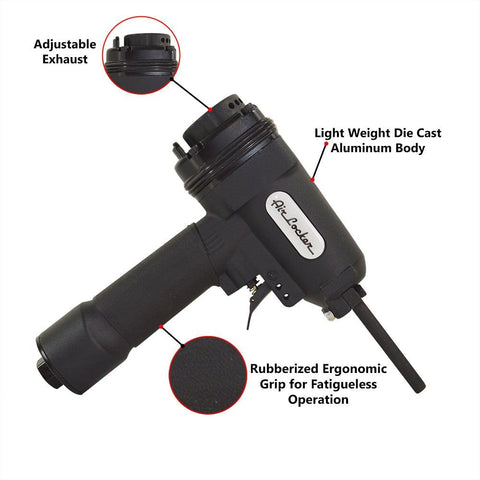 Heavy Duty Air Punch Nailer And Nail Remover Pro Grade Pneumatic Tool With One Quarter Inch NPT Air Inlet 80 120 PSI Drives And Pulls Ten To Twenty Gauge Nails Black Built For Pros And DIYers Framing Trim And Remodeling shown with adjustable exhaust and ergonomic grip.