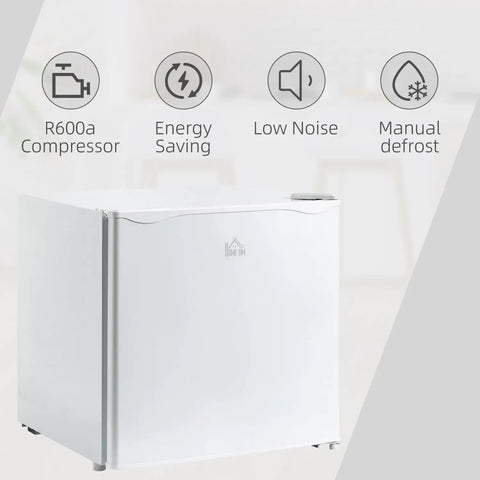 Hella Quiet 1.1 Cu Ft Countertop Upright Mini Freezer In Snazzy Steel White with R600a compressor and energy-saving features.