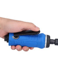 Pneumatic Right Angle Air Die Grinder With Sealed Ball Bearings Compact Design For Tight Spaces held in hand for polishing and grinding.
