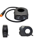 2 In 1 Bike Headlight And Horn Switch For 22.2mm Handlebars Waterproof 3 Pin Design ABS Housing Fits E Bikes Scooters And Electric Vehicles For Safer Outdoor Riding And Total Ride Ready Control, showing buttons and cable.