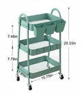 3 Tier Rolling Cart With Lockable Wheels And Hanging Cups, Heavy Duty Metal Utility Cart for Kitchen, Bathroom, Office, Workshop
