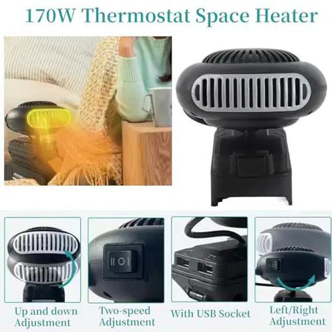 Rock Solid 170W Portable Space Heater With Smart Thermostat Delivers Hella Fast Warmth For Garage Or Bedroom Compatible With 20V Max Batteries, shown from the back with adjustments.