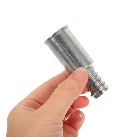 Awesome 2 Piece Aluminum Broom Tip Repair Kit With Threaded Rod Connectors For Fast Fix Of Broken Handles And Universal Stick Adapter Tools, silver aluminum connector in hand