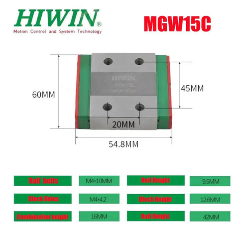 MGW15 Linear Guide Rail Kit With Carriage For CNC Machines And 3D Printers Beefy Rigidity Wide Load Capacity Gothic Arch Contact Retained Balls For Ultra Smooth Motion And Rock Solid Reliability, 54.8mm x 60mm block