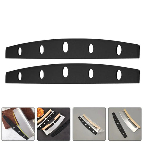 10 Piece Pizza Cutter Edge Guards And Knife Protectors with Half Round Plastic Cover, shown flat in black color.