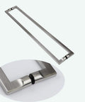 24 Inch Double Sided Push Pull Door Handle In Brushed Stainless Steel For Sliding Barn Doors Easy Install For Wood Or Glass Doors Slick Modern Minimalist Hardware With 24 Inch Center To Center Spacing And 8 To 12 Millimeter Glass Thickness close-up