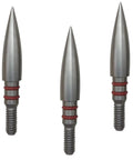 Stainless Steel Screw In Field Point Arrowheads Set For Archery 100 125 150 200 300 Grains close-up of three arrowheads