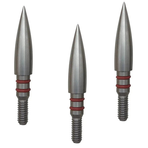 Stainless Steel Screw In Field Point Arrowheads Set For Archery 100 125 150 200 300 Grains close-up of three arrowheads