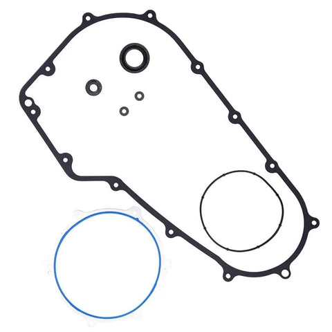 Heavy Duty Motorcycle Engine Clutch Primary Cover Gasket 60547-06 Straight Shot Replacement For Harley Davidson, black gasket with circular openings.