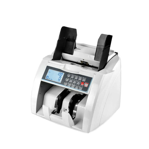 Slick Automatic Money Counter Machine For Multi Currency Bills With Double Note Detection Batch And Add Functions And External Display, front view.