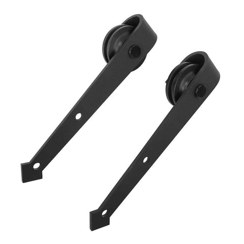 8Ft Heavy Duty Sliding Barn Door Hardware Kit With Single Track Bypass And Double Door Capability Carbon Steel Construction wheel brackets