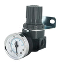 1/4 BSP Pneumatic Pressure Regulator Valve for Air Compressor with gauge, grey compact body, precise knob adjustment