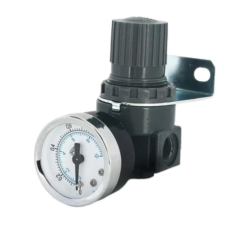 1/4 BSP Pneumatic Pressure Regulator Valve for Air Compressor with gauge, grey compact body, precise knob adjustment