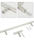 Stainless Steel T Type Drawer Cabinet Wardrobe Door Pull Handle 2 To 14 Inch Silver Bar Hardware with screws.