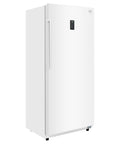 Built Tough 17 Cubic Foot Upright Convertible Fridge And Freezer With Auto Defrost in white finish, front view with digital thermostat.
