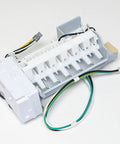W11577195 Ice Maker Assembly Top Shelf Replacement For Whirlpool Refrigerator Models showing detailed white plastic structure and wiring.