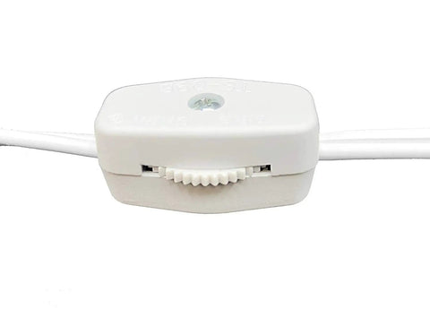 Six Foot White Lamp Cord With Rotary Switch And Polarized Plug, Stripped Ends For Wiring And Lamp Repair, UL Listed Safe, Durable SPT1 Wire, Ideal For Rewiring Lamps. White cord switch close-up